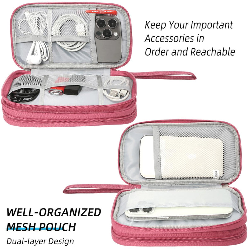 Organizer Travel Case, Electronic Organizer Pouch Bag, Universal Electronics Accessories Case, USB Storage Case for Cable, Cord, Charger, Phone, Power Bank, Earphone (Rose Red, Large) Rose Red