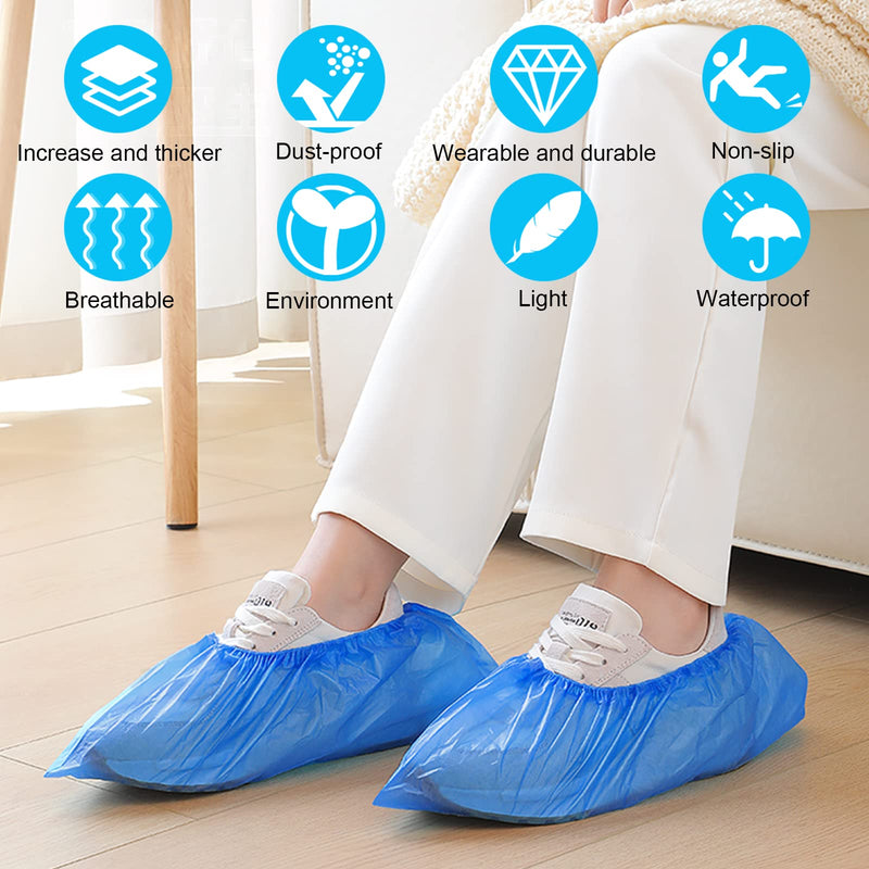 flintronic 100 Pieces CPE Plastic Shoe Covers, Eco-Friendly Shoe Covers, Waterproof Non-Slip Dust Covers, Suitable for Shoes/Floors/Carpets Clean and Tidy, 50 Pairs/Blue 100 Pieces (50 Pairs)