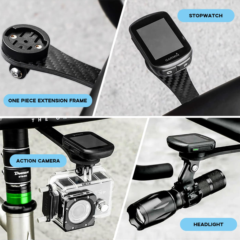 Mesee Bicycle Out Front Mount, Road Bike Computer Mount Carbon Fiber Integrated Handlebar Computer Holder Extension for Holding Bike Computer, Action Camera, Cycling Lights, Flashlight, Headlight