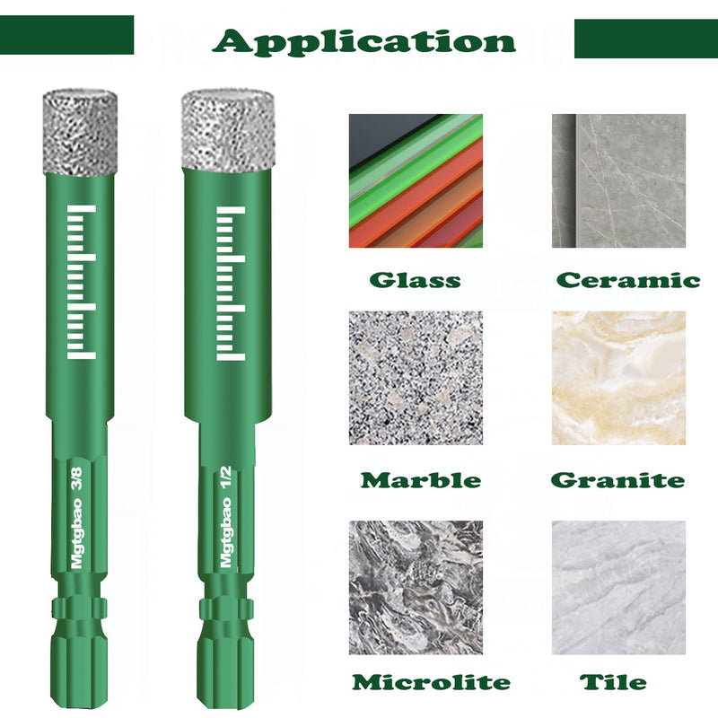 6pc 5/8” Green Dry Diamond Drill Bits Set, 16mm Hex Shank Core Drill Bit Brazed with Cooling Wax for Porcelain Tile Ceramic Concrete Granite Marble Hard Materials (not for Wood). 5/8 in 6