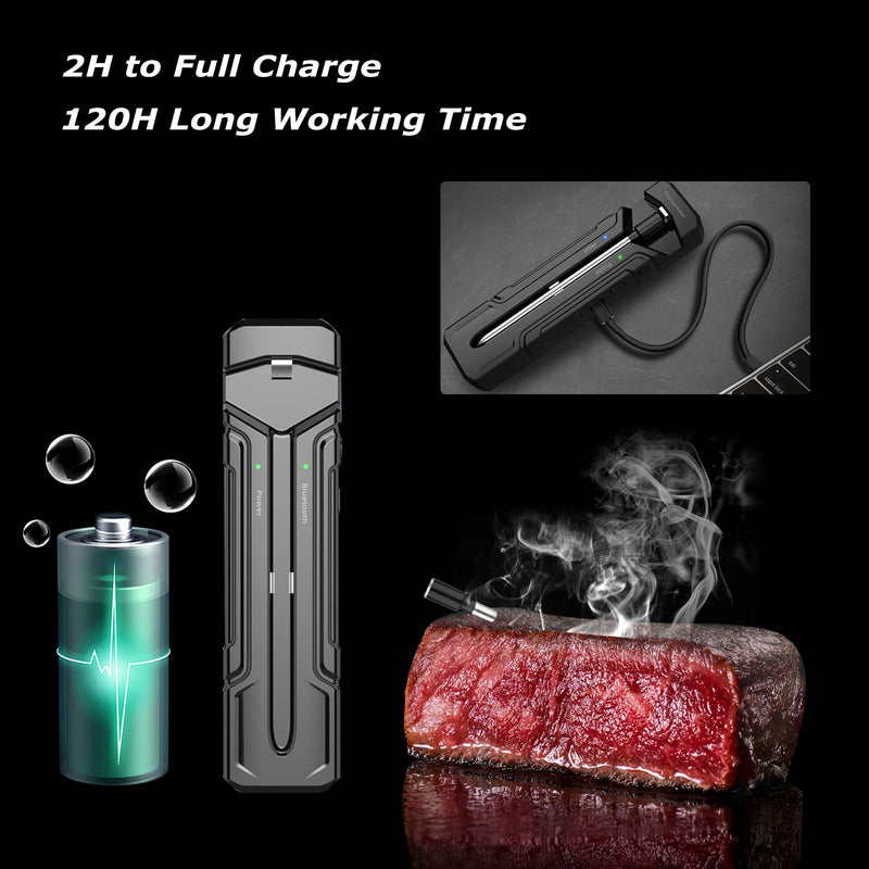 Wireless Meat Thermometer with Instant Read - 300FT Remote Digital Food Thermometer with Stainless Probe for Cooking, Grill, Oven, Smoker - Dual Sensor, Waterproof, Up to 120H Battery Power
