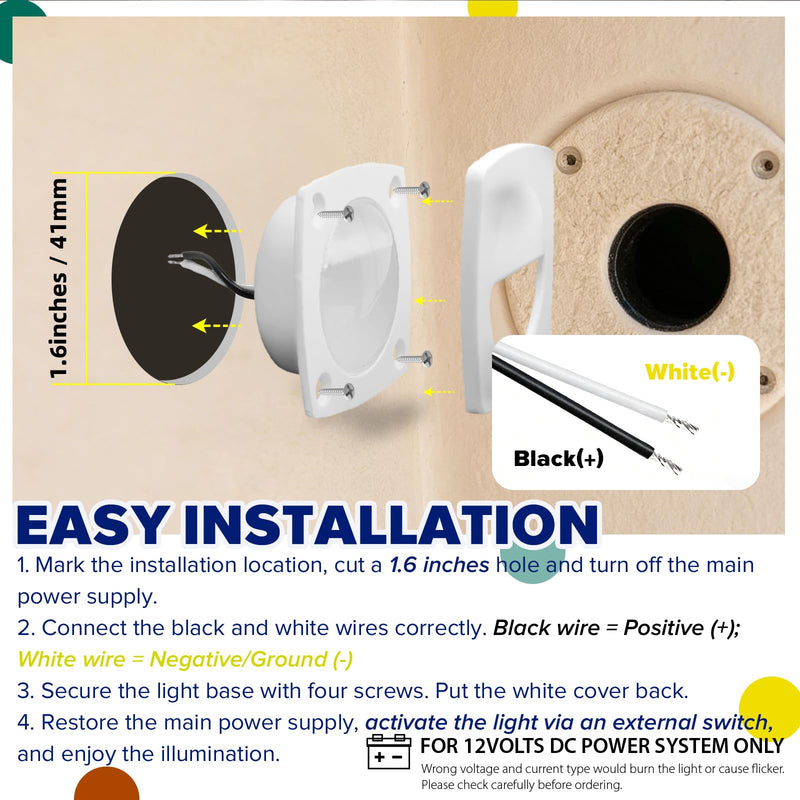 Boat Courtesy Lights, 2.2 Inch Square White Bezel Boat Deck Lights 12 volt LED Recessed Mount Low Voltage Mini Stair Light for Marine Sailboat Trailer RV Step Light 0.2W 15LM 6500K Lighting, 6-Pack Cold White Light