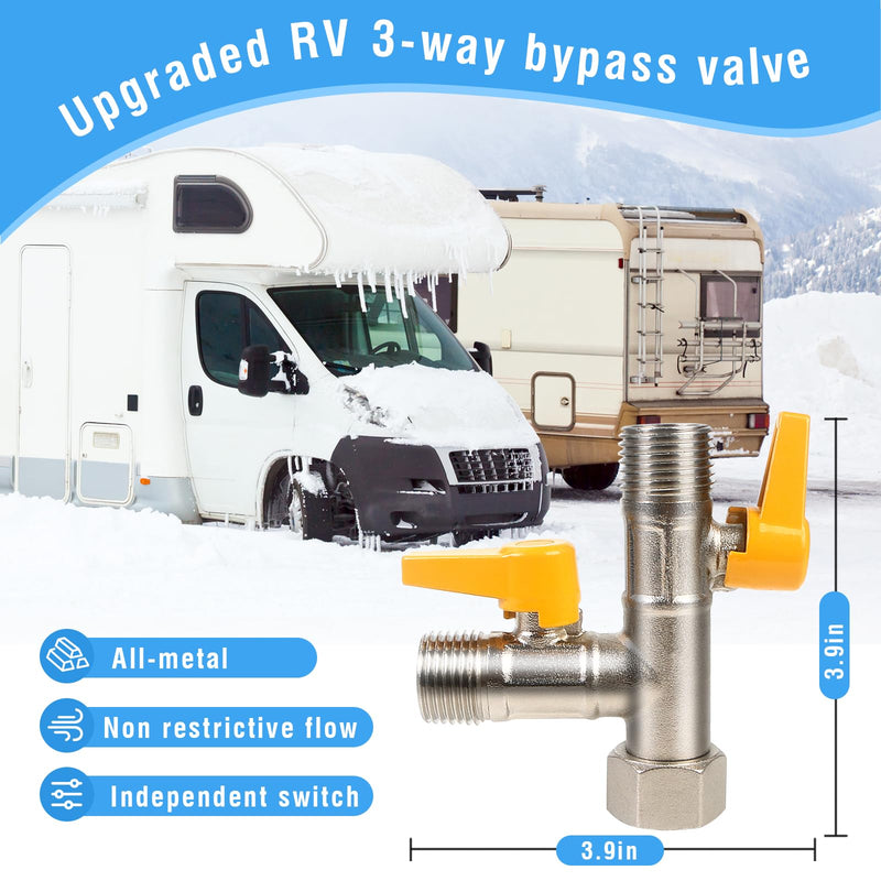 RV 3-Way By-Pass Valve Replacement, RV Pump Converter Winterizing Part, 1/2" NPT (Valve Only) Valve Only