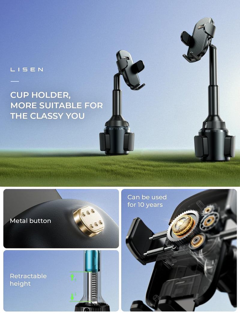 LISEN Golf Cart Phone Holder Mount, Golf Gifts for Dad Men Women, Universal Cup Phone Holder Mount for All 4.7-6.8" Cell Phones, Fit Ezgo Yamaha Club Car Accessories