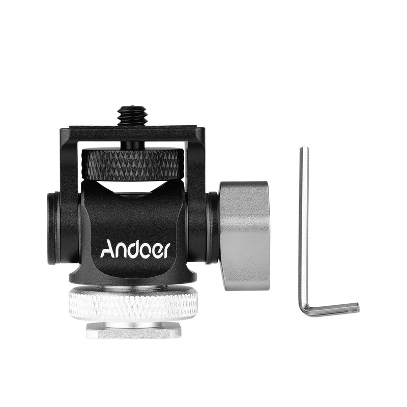 Andoer Mini Monitor Mount Tripod Head Cold Shoe Adapter Aluminum Alloy 1/4 Inch Screw for Mounting Camera Monitor Flash Microphone LED Fill Light