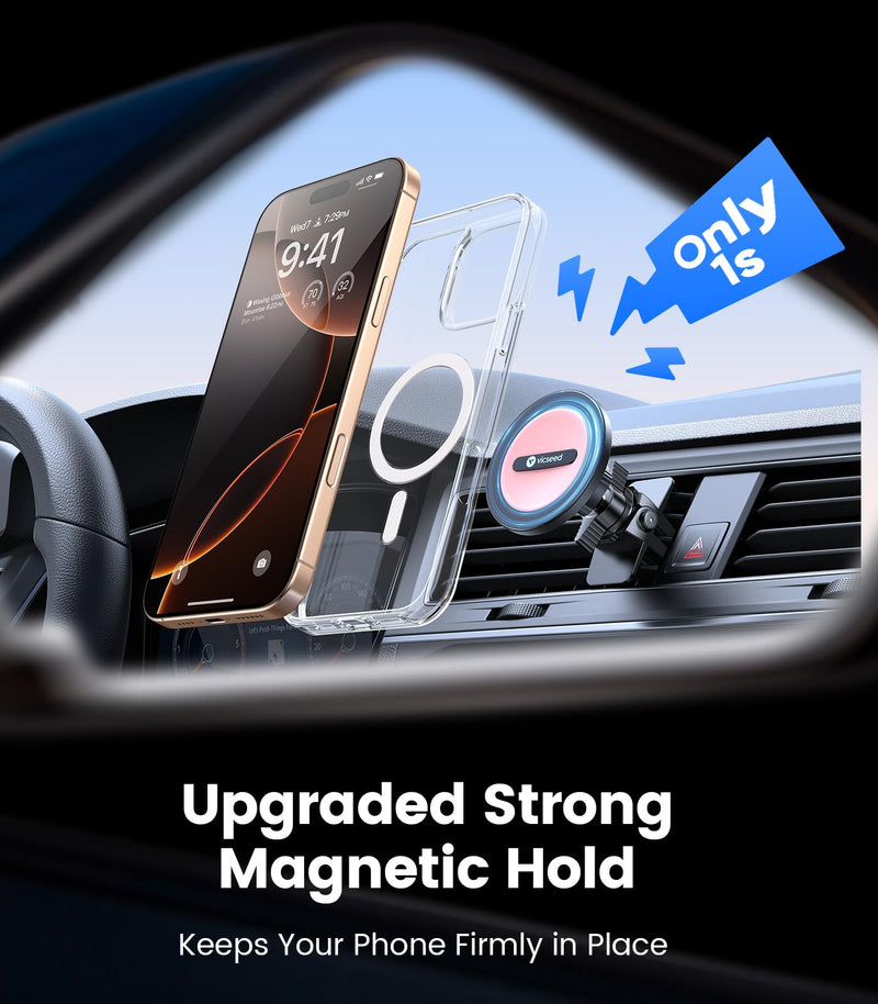 VICSEED for MagSafe Car Mount Vent Pink [2025 Strongest Magnetic Hold & Clip] 360° Adjustable Study Magnet Phone Holder for iPhone 17/16/15/14/13/12 Pro Max, Easy One-Hand Operation