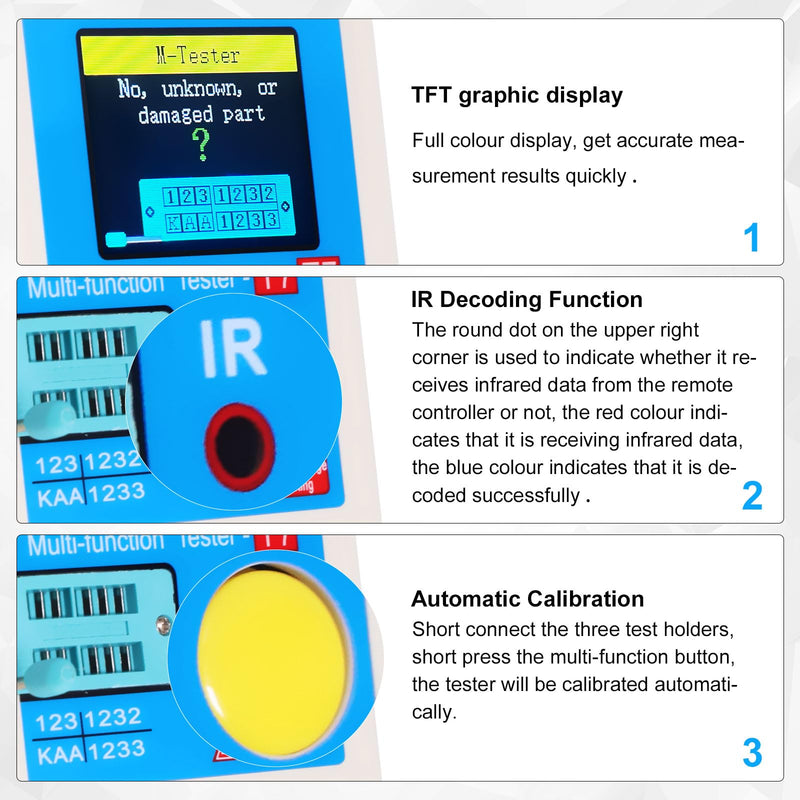 LCR-T7 Transistor Tester AYWHP Multifunctional TFT Transistor Tester with Full Color Graphic Display Rechargeable Multifunction ESR LCR Transistor Meter for Diodes Triodes Capacitor Resistance