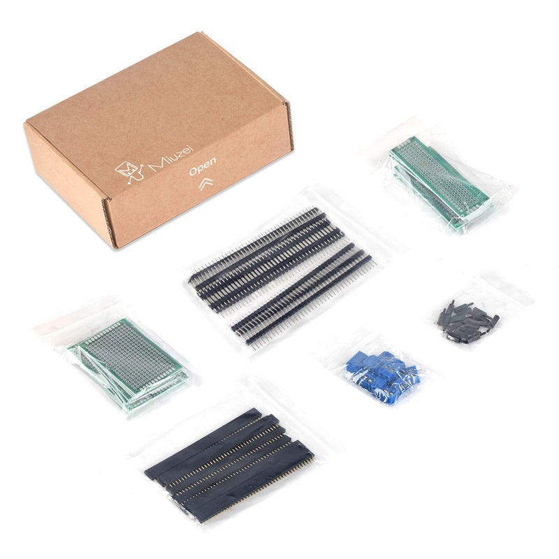 78 pieces hole grid plate kit, 21 double-sided PCB board circuit board hole grid board hole board, 22 pieces male female 40 pin header, 15 pieces 2P & 3P screw terminal with 20 tablets nylon column