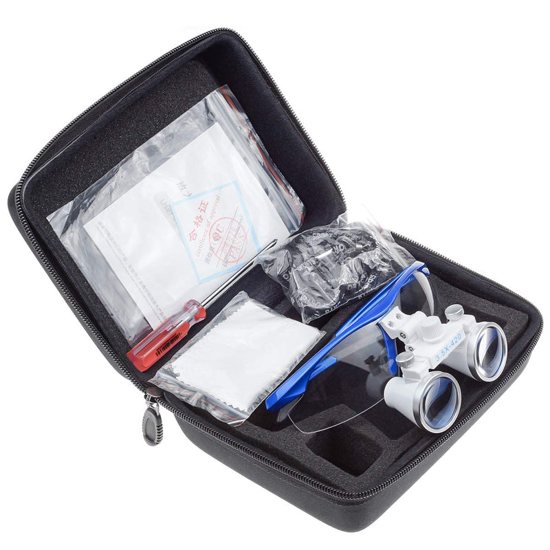Surgical Binocular, Anti-Fog Magnifying Glass, 3.5 x 420 mm Working Distance, Optical Glass, Blue