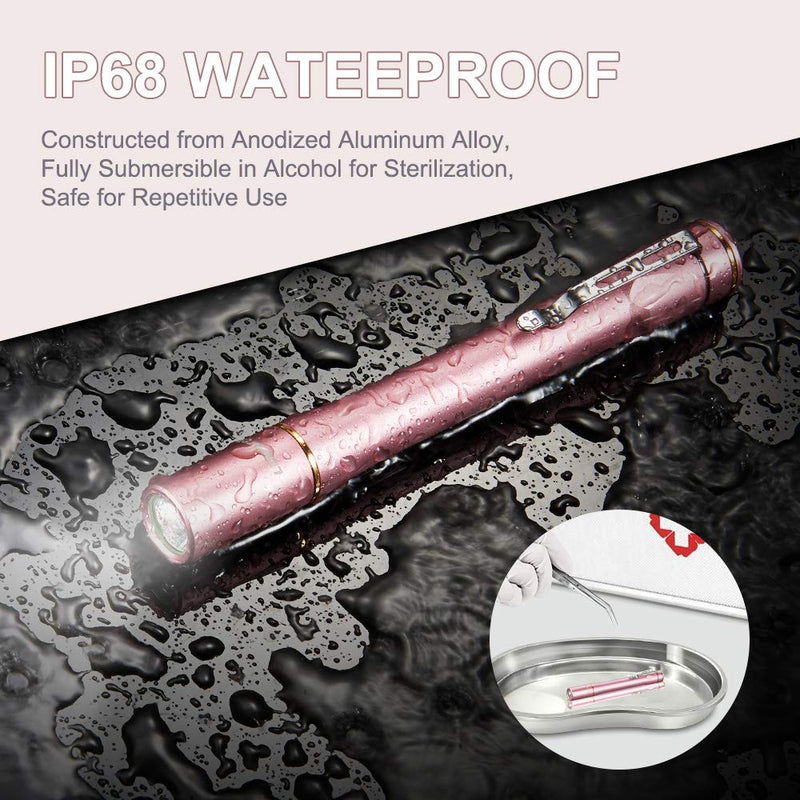 LUMINTOP IYP365 LED Penlight, Super Bright High Color Rendering Nichia LED Aluminum Alloy Pen Light for Diagnostic, IPX-8 Waterproof, 3 Modes, Powered By 2AAA Battery Pink