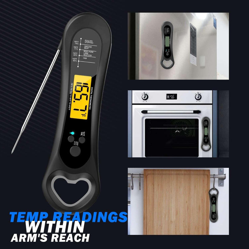Meat Thermometer Digital, Instant Read Meat Thermometer for Grill and Cooking, with Bottle Opener, Backlight & Calibration Food Thermometer, Kitchen Gadgets for BBQ, Turkey, Candy, Liquids