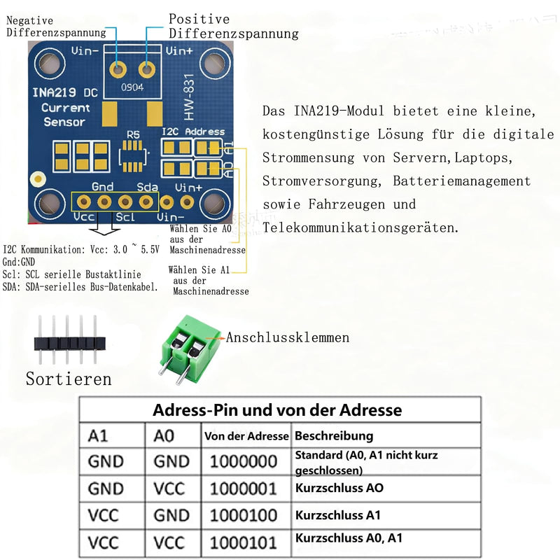 CJMCU-219 I2C Sensor Module (Pack of 2) 3-5.5V | Bi-directional current monitoring sensor, I2C interface, compatible with Arduino, power monitoring sensor module
