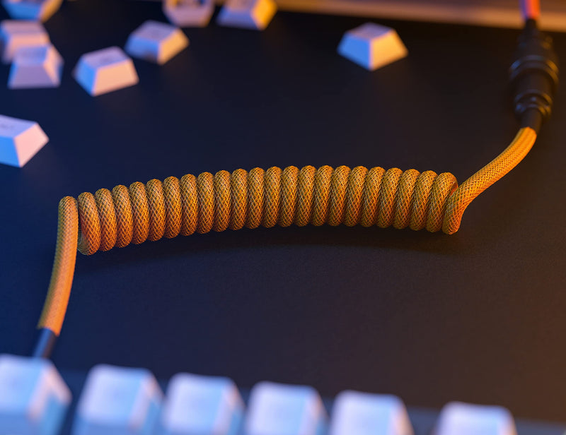 Glorious Coiled Keyboard Cable – USB C Artisan Braided Cables for Mechanical Gaming - Custom (White) White