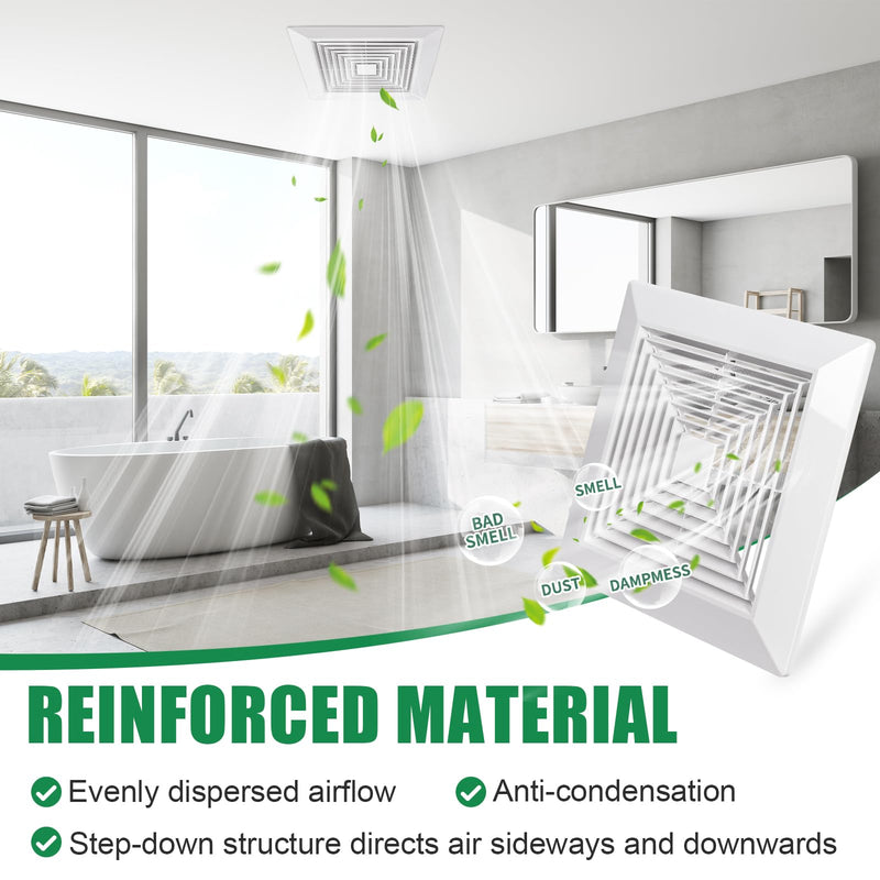 2-Piece (9"x9"Inches) Bathroom Exhaust Fan Cover with Spring, Square Ceiling or Wall Mounted Exhaust Fan, Ceiling Fan, Grille, Air Diffuser, Diverter Ventilation Hood, Replacement Accessories 9 X 9 inches 2