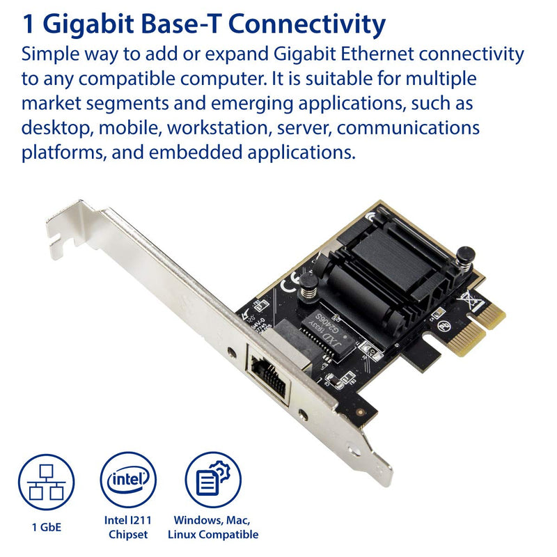IO CREST Single Port Gigabit Ethernet PCI-e x1 Intel I211 Controller Card (SY-PEX24067)