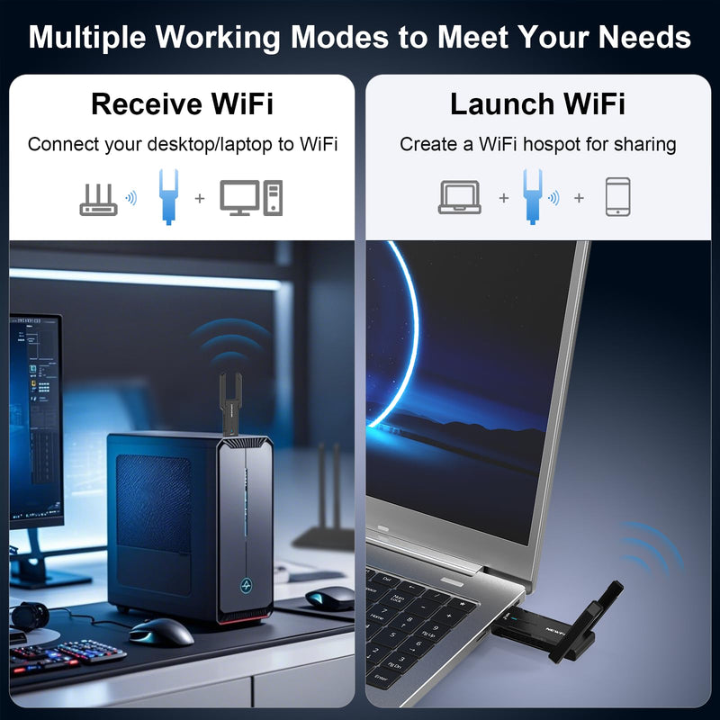 NEWFAST AXE5400 USB WiFi Adapter for Desktop PC NF-U353, Tri-Band Wireless Network Adapter for Laptop, USB 3.0 WiFi Adapter for PC,New 6GHz Band,MU-MIMO,OFDMA,WPA3,WiFi 6E Dongle for Windows 11/10 black
