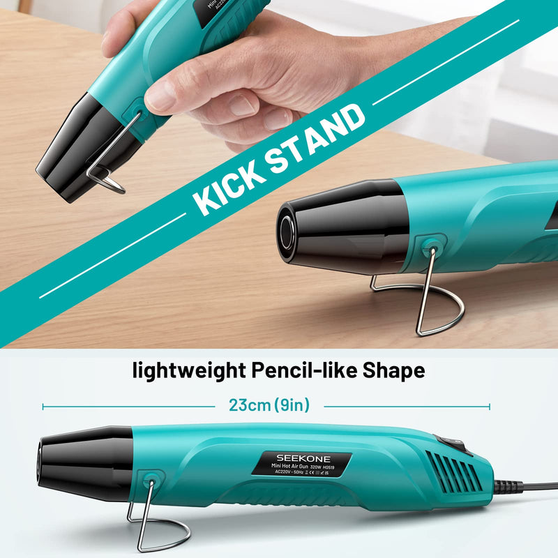 SEEKONE handheld hot air dryer, 350°C multifunctional mini hot air gun 320W with overload protection, 1.5m ultra-long double insulated cable, reflector nozzle for crafts, embossing, electronics