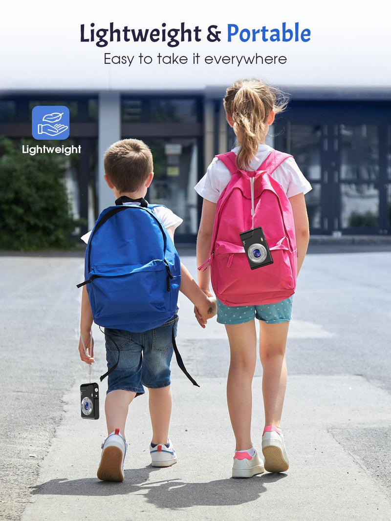 Digital Camera, 1080P Kids Digital Camera with 16X Digital Zoom, Flashlight, Compact Digital Point and Shoot Camera for Kids Children Boys Girls Beginners, 2 Batteries, Date Stamp, Black