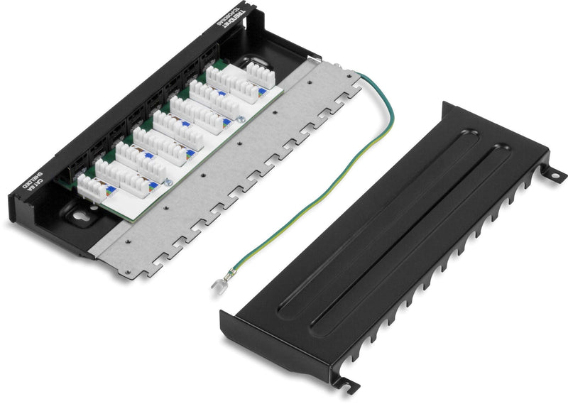 TRENDnet 8-Port Cat6A Shielded Patch Panel, Wall Mount Ready, 10G Ready, Cat5e,Cat6,Cat6A Compatible, Metal Housing, Color-Coded Labeling for T568A & T568B Wiring, Cable Management, Black, TC-P08C6AS 8 Port