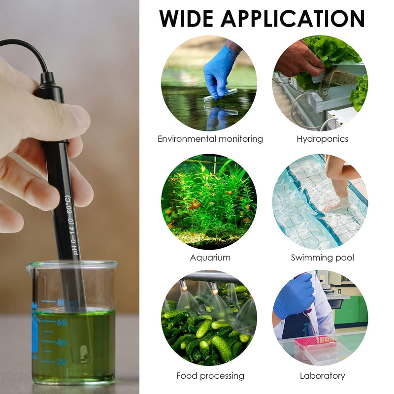 High accuracy pH electrode with calibration powder, 0-14 pH probe with BNC connector & 300cm cable for wide application