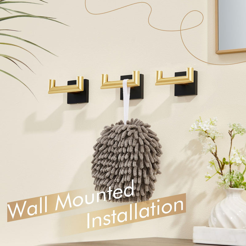KOKOSIRI Robe Hooks Bath Towel Hooks Bathroom Hardware Double Coat Hooks Wall Mounted, Stainless Steel 3 Pack Black with Gold B1015GDK-P3 Black Gold