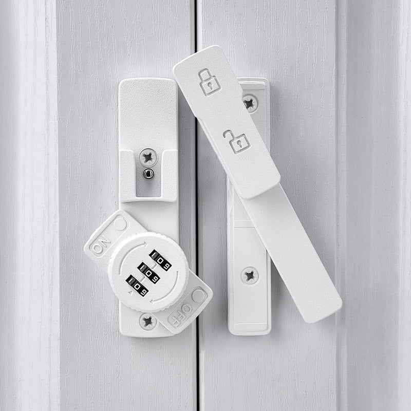 INIRET 2 Packs Matte White 180 Degree Barn Door Lock,Mechanical Password Lock,3 Digit Password Keyless,Flip Latch with Combination,Protect Privacy,for Barn Door,Cabinets,Windows,Garden,Bathroom 180 Degree_Matte White
