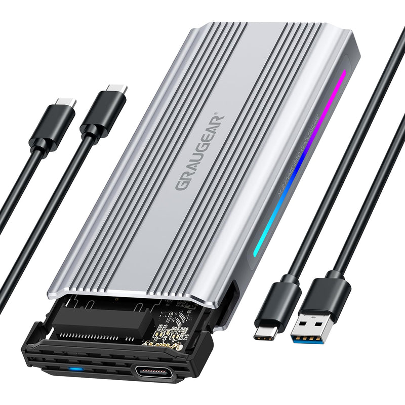 GRAUGEAR M.2 External Cases Bundle: NVMe/SATA SSD Docking Station With Built-in Cooling Fan and NVMe SSD Enclosure With RGB Light Strips