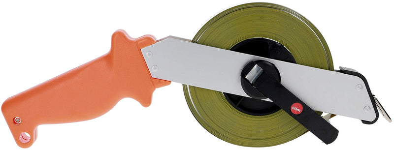 Prodiamant® Steel Tape Measure 50 m, Tape Width 13 mm | Tape measure, roll tape measure with centimetre and millimetre scale, folding crank, robust and rust-proof, durable 50m
