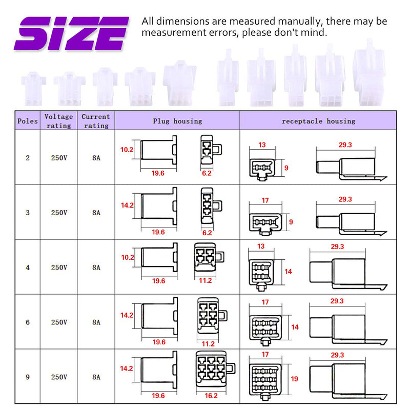 Swpeet 580Pcs 2.8MM Automotive Electrical Wire Connectors Kit, 2.8mm 2 3 4 6 9 Pin Automotive Electrical Wire Connectors Pin Header Crimp Wire Terminals Assortment Kit