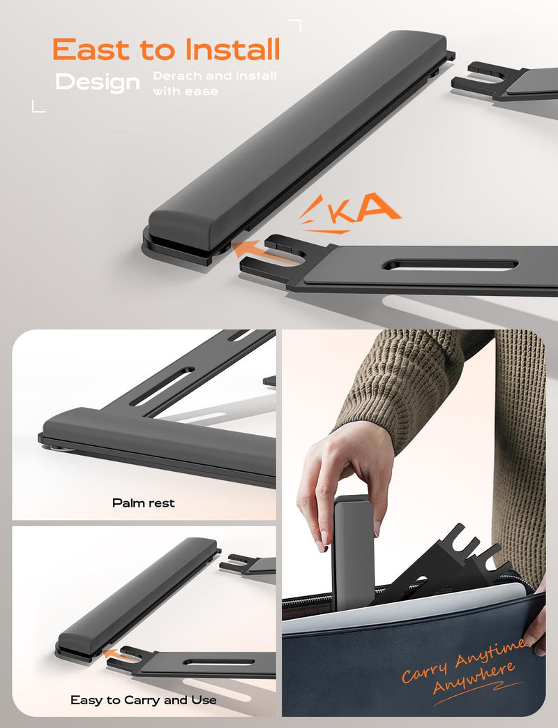 Laptop Stand for Desk, Metal Laptop Stand with Wrist Support, Ergonomic Detachable Laptop Riser, Aluminum Protable, Computer Stand for MacBook Air Pro, HP, Dell, XPS, HP (10-17") Laptops - Black