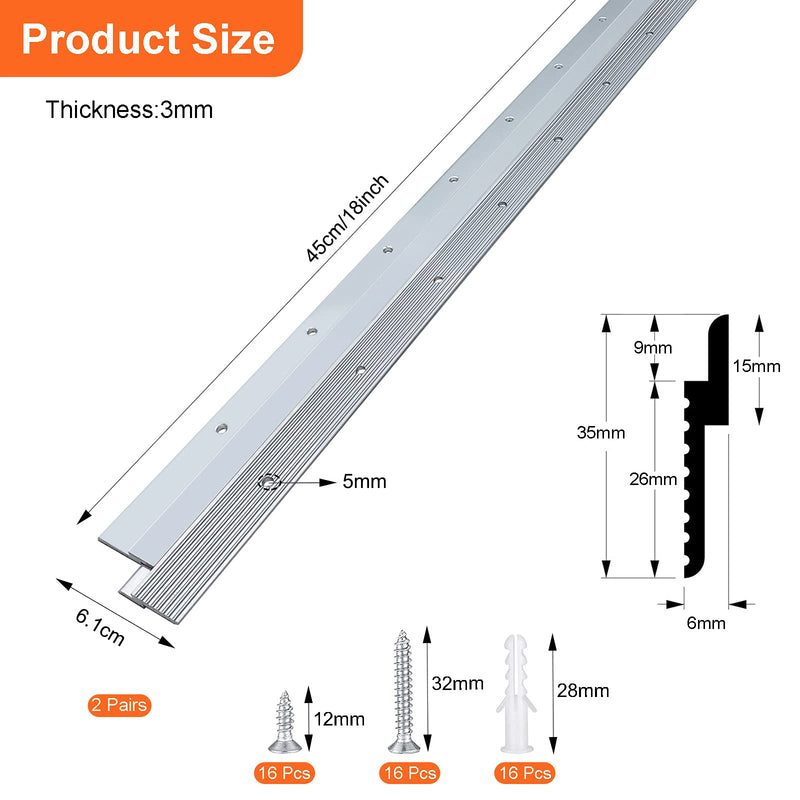 18" French Cleat Picture Hanger, Aluminum Mirror Hanging Kit with Hardware, Ideal for Artwork, Whiteboard, Cabinet, Holds 110 lbs. per Pair, 2 Pairs 18 Inch