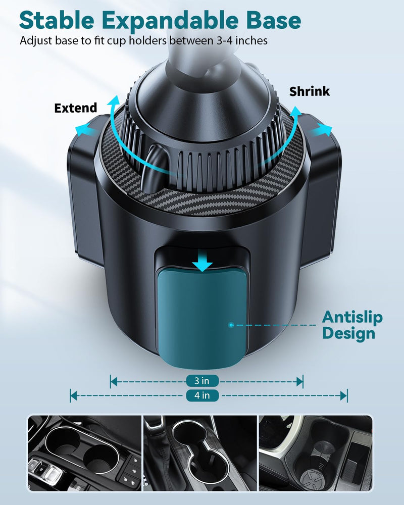 Cup Holder Charger Mount for Magsafe, Wireless Magnetic Car Mount Charger with Heat Dissipation System, Fast Charging Phone Holder for iPhone 17 16 15 14 13 Pro Max Mini [with QC 3.0 Adapter]