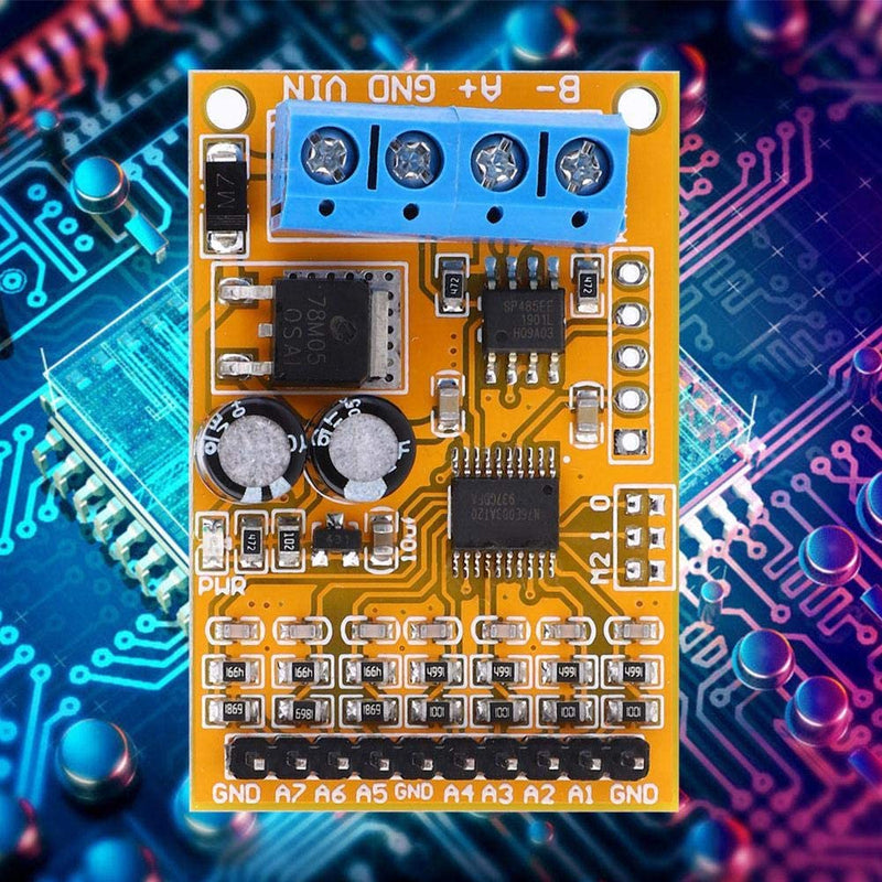 Fafeicy 8-24V 10-15MA Voltage Analog Collector, R4AVA07 7-Channel RS485, ADC Modbus RTU 03 06 Function Code, 45x30x15mm