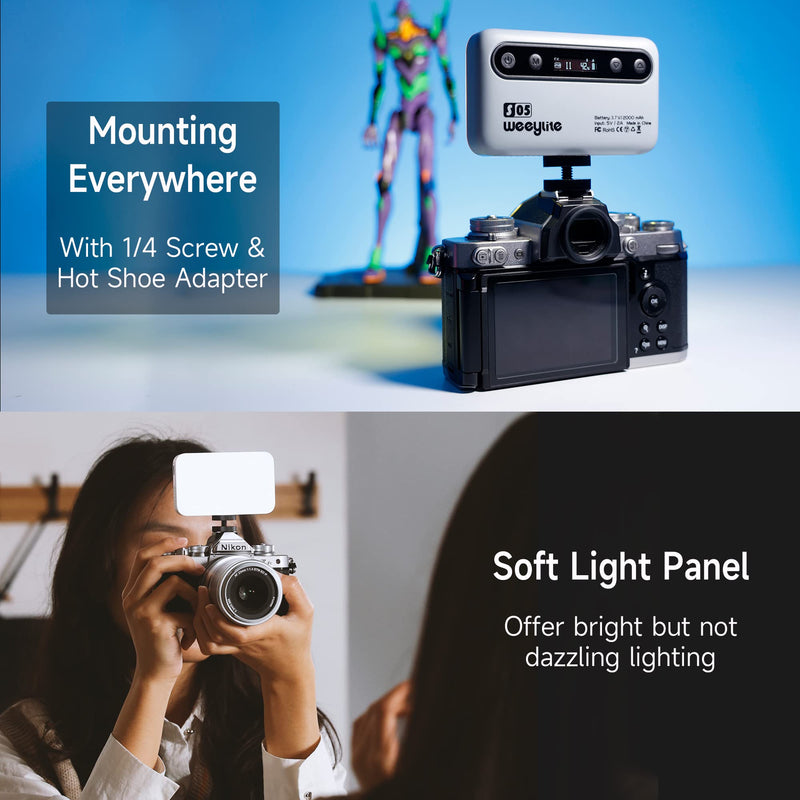 Weeylite CRI 95+ RGB Video Light, App Control LED On Camera Light 360° Full Color Portable Photography Lighting with 26 Scene Modes/2800K-6800K/2000mAh Rechargeable Mini LED Selfie Photo Light S05-Grey