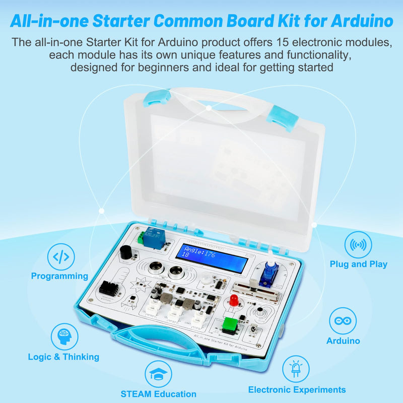 ELECROW All-in-one Starter Common Board Kit Compatible with Arduino Projects, 15 Sensors Modules Kit and Online Tutorials(21 Lessons) All-in-one kit