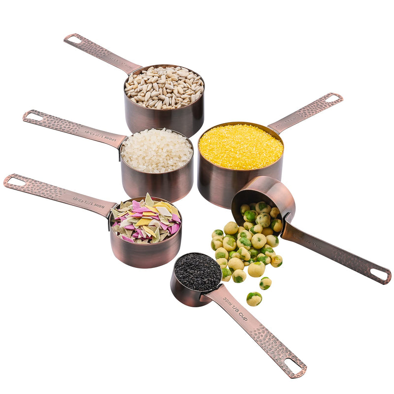 Smithcraft Copper Measuring Cups and Spoons Set, Stainless Steel Copper Plated 6 Metric & US Measuring Cups & 7 Spoons with Leveler for Baking & Kitchen A: Copper-cups+spoons
