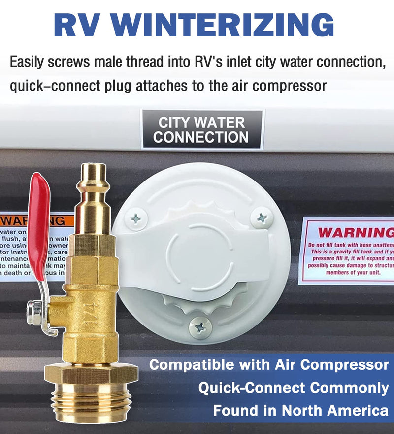 RV Winterizing Kit, RV Blowout Adapter with Shut Off Valve, Sprinkler Blowout Adapter with Quick-Connect Plug to 3/4" Garden Hose, Camper Winterize Blowout Plug for Winterizing RV, Camper, Boat 1 pack, with 1 fitting