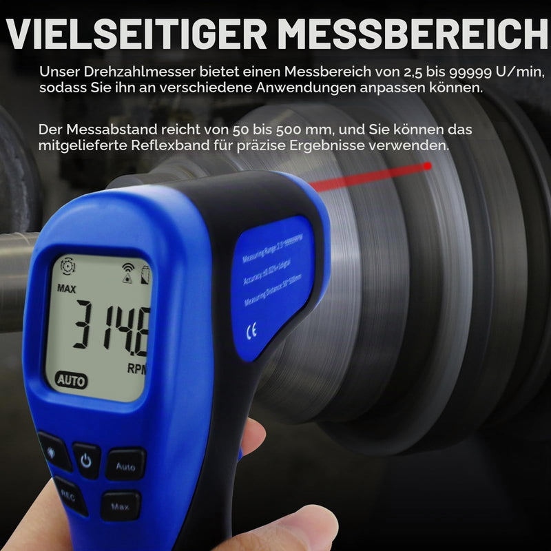 2.5-99999 RPM Record (60 Data)/MAX/MIN/AVG Function Handheld Digital Laser Non-Contact Tachometer Speedometer Surface