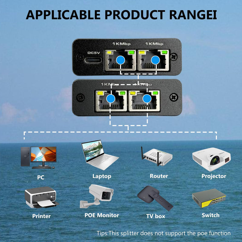Ethernet Splitter High Speed 1 to 2/3, Gigabit Internet Splitter[3 Devices Simultaneously Networking], LAN Splitter with USB Power Cable, RJ45 Splitter for Cat5/5e/6/7/8 Cable