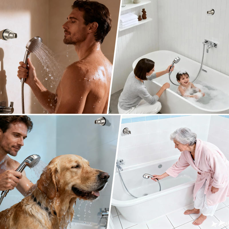 2 Pack Vacuum Suction Cup Shower Head Holder, Removable Shower Head Bracket, Height Adjustable Wall Mount ABS Plastic Suction Holder for Handheld Showerhead, Brushed Nickel 2 Brushed Nickel Finish