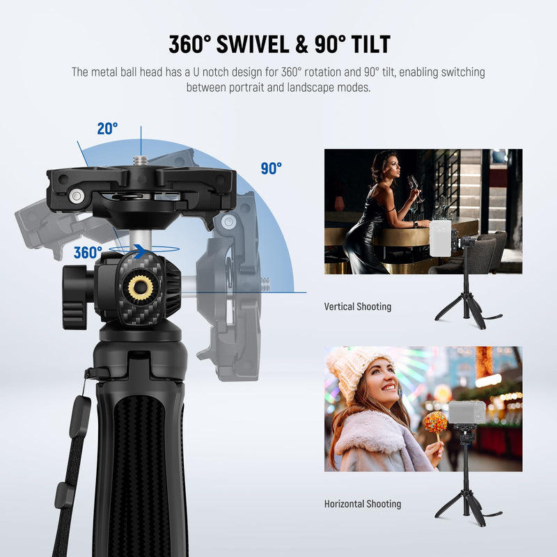 NEEWER TP38 Phone Camera Tripod, 15" Extendable Selfie Stick Metal Tripod Stand with Phone Holder, Action Camera Adapter Compatible with Hero 12 11 10 9, 360° Ball Head Travel Tripod for Vlogging