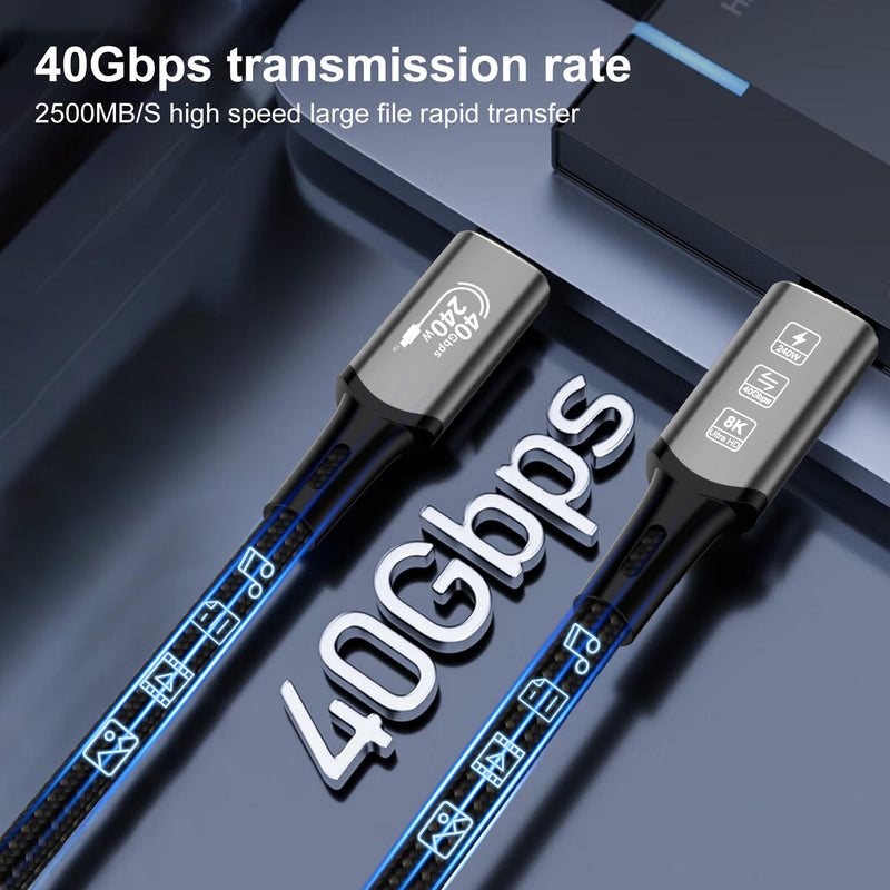 USB4 Cable with Thunderbolt 4, 240W Charging, 40Gbps Data, 8K@60Hz 4K120Hz HDR, PD3.1, USB C to USB C, for MacBook M1-M3, Mac Studio, Laptops, Monitor USB4 40G 240W-0.5M