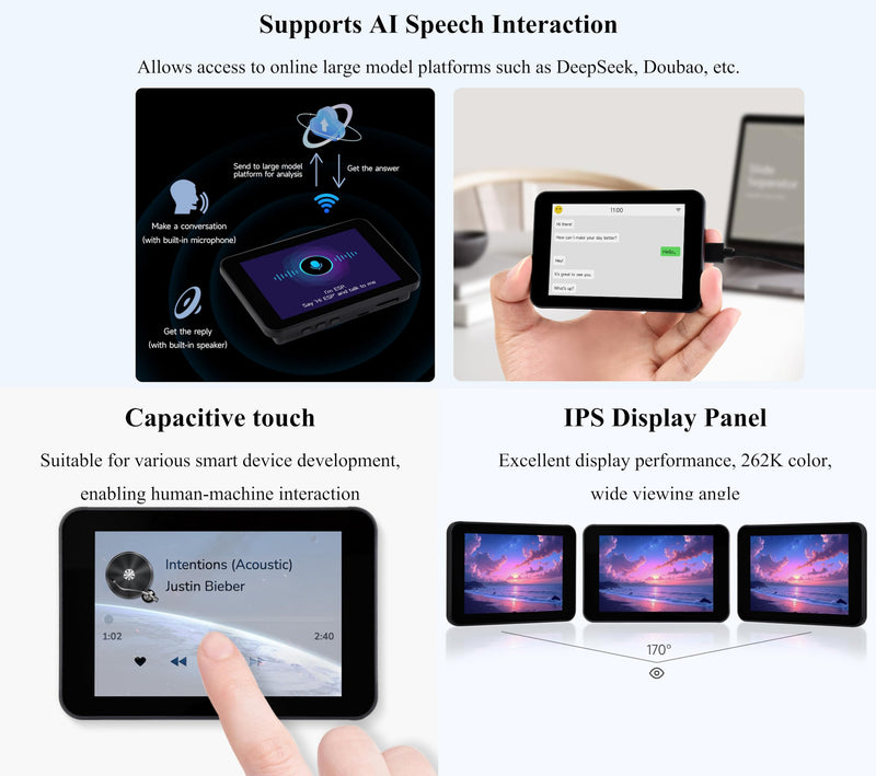 ESP32-S3 3.5inch Capacitive Touch Display Development Board, 320×480 IPS, QSPI I2C Interface, Wi-Fi&BLE 5, ESP32 with Display, Supports AI Speech Interaction and Offline Voice Control, with Speaker