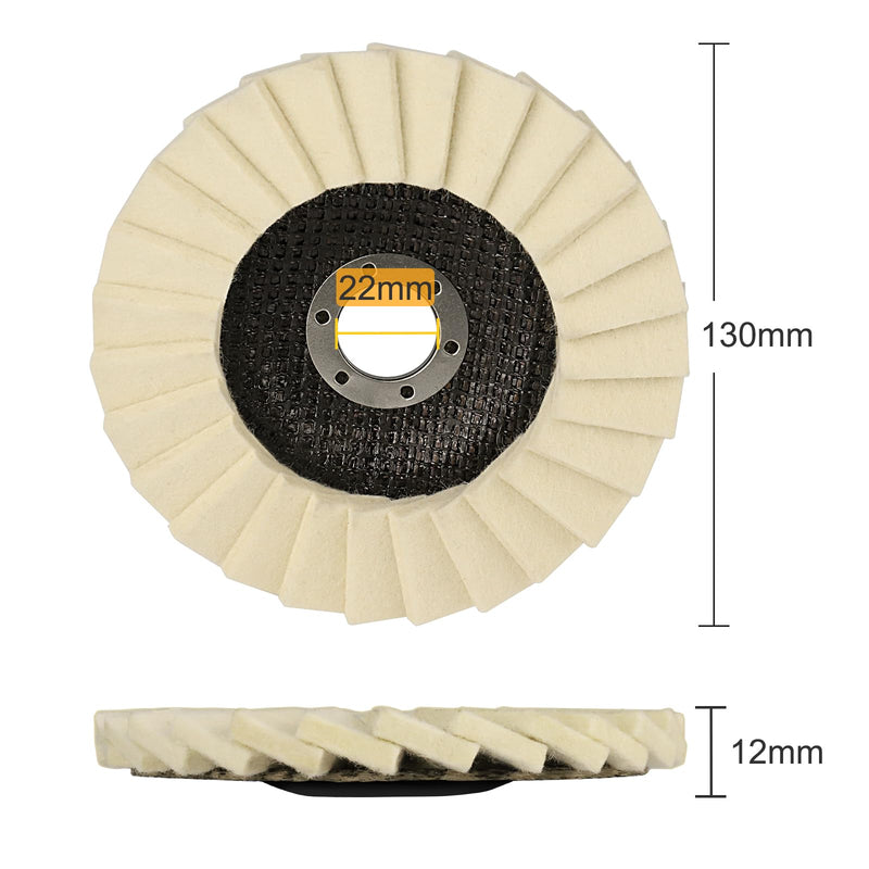 Shineboc Pack of 5 125 mm x 22.2 mm felt polishing flap disc gloss polishing disc felt gloss polishing disc for angle grinders, for grinding and polishing paint, wood, plastic