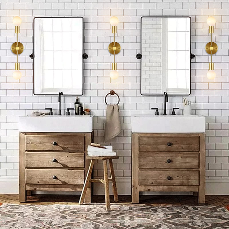Brushed Brass Wall Sconce 2 Lights Bathroom Vanity Modern Industrial Wall Lamp Wall Mount Lighting Fixture（Gold Color） Gold 2-Lights