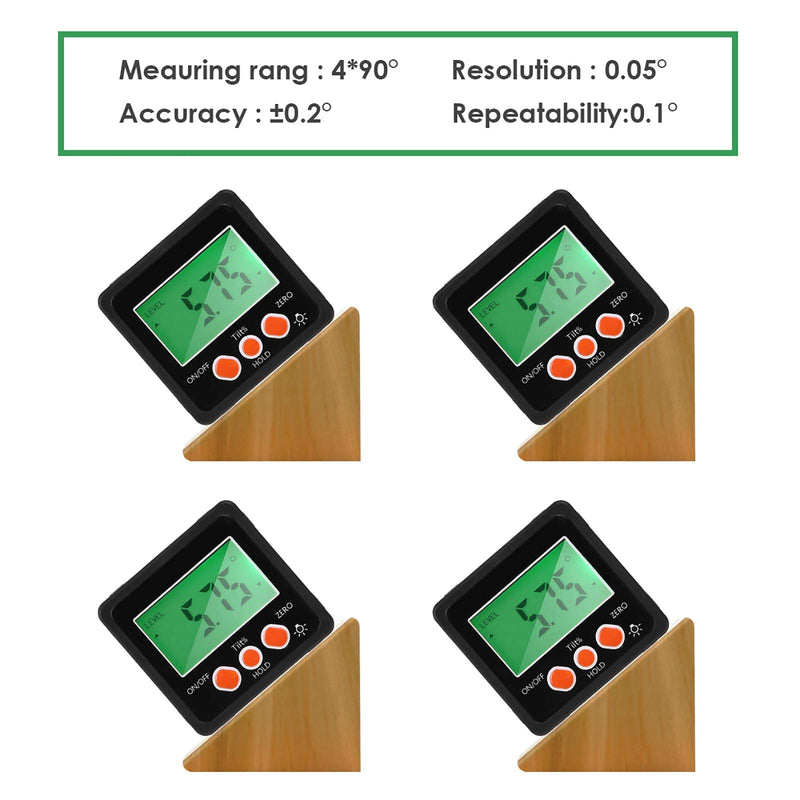 iFCOW Digital Inclinometer Protractor, Waterproof Precise 4 x 90 Degree Protractor with Magnetic Base and Backlight Black
