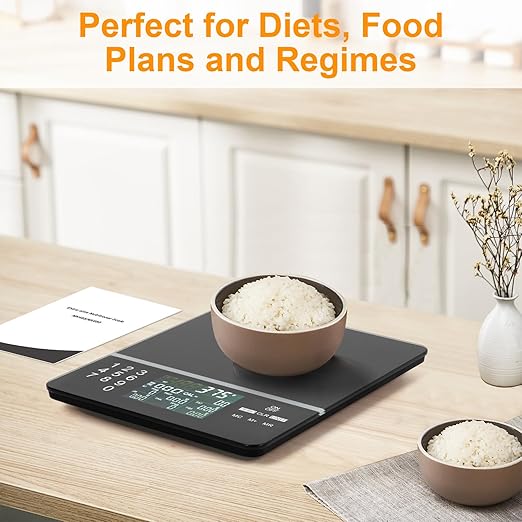 Food Scale with Nutritional Calculator, Calorie Scale, Kitchen Scales Digital Weight Grams and Ounces, for Meal Prep, and Weight Loss, Units in Lbs, Grams, Ounces, Batteries Included Silver