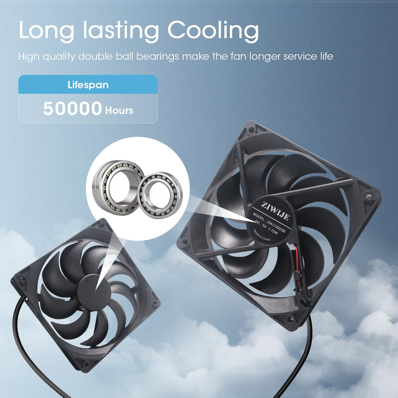Quiet Dual 120mm USB Fan 5V with USB Extension Cable Dual Ball Bearings Cooling Fan for Router TV Box Micro Computer Cabinet Cooling