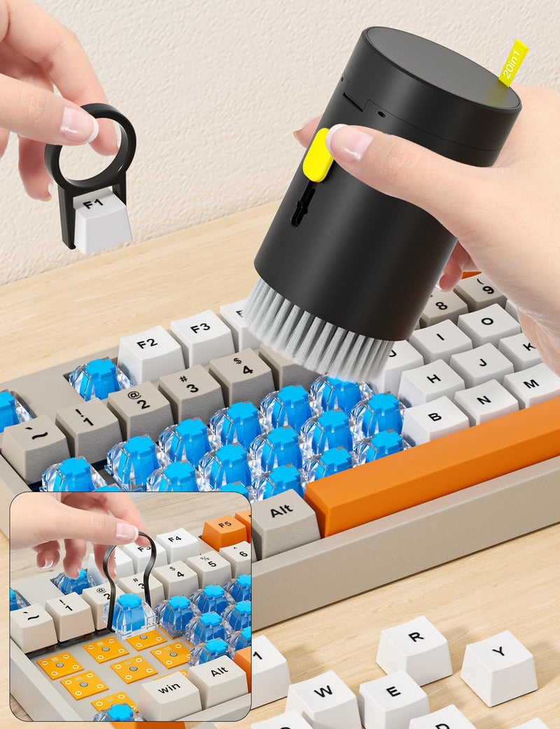 Tounee Keyboard Cleaner Kit, Electronics Cleaning Kit with Retractable Big Brush, Portable, 20 in 1 Multi-Tool Kit for Phones, Tablet, Computer, PC Monitor,TV Camera Lens with 2.5ml Mist Spray (Black) Black