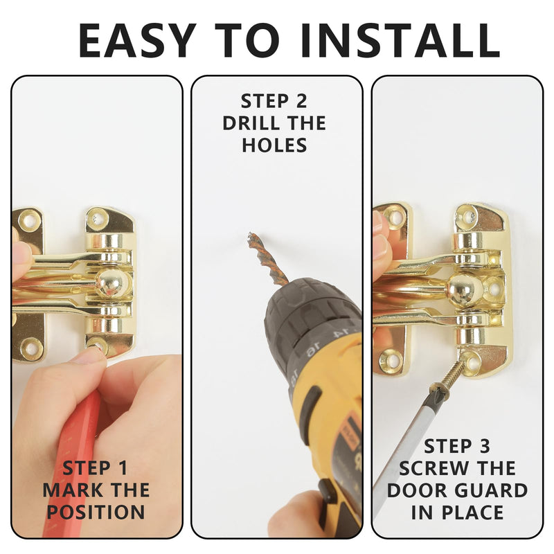 WellMade Swing Bar Door Lock Latch,Door Security Latch for Kids Safety and Home Security, Reinforcement Door Latch Guard Clasp（Bright Brass，4 Pack) 4 Pack Bright Brass